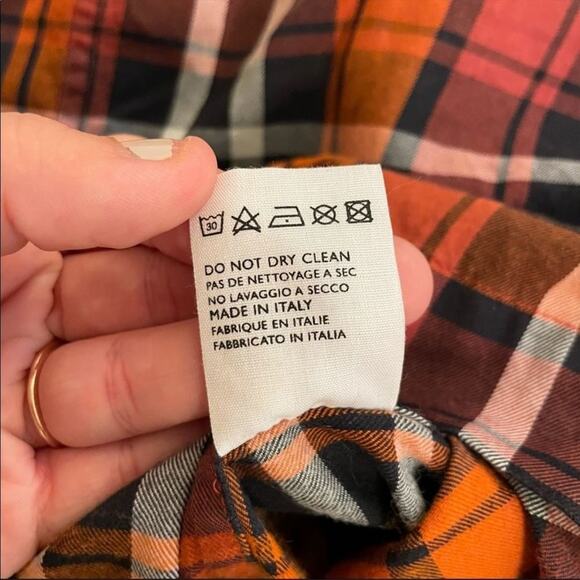 Margaret Howell Italian Cuffed Cotton Plaid Blouse in Red and Orange, size 8 - Picture 3 of 12